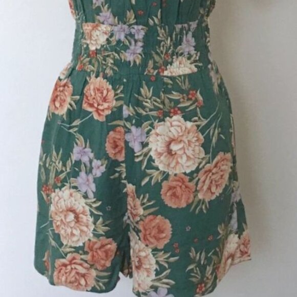 American Eagle Green Floral Romper M Off-Shoulder Cottagecore Boho Coquette‎ - Picture 6 of 13